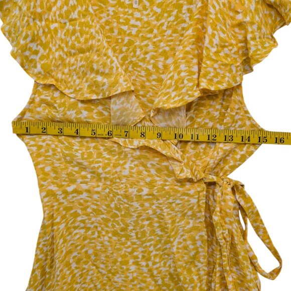 Free People French Quarter Mini Wrap Dress Yellow White Flutter Sleeve Size XS - Picture 7 of 11